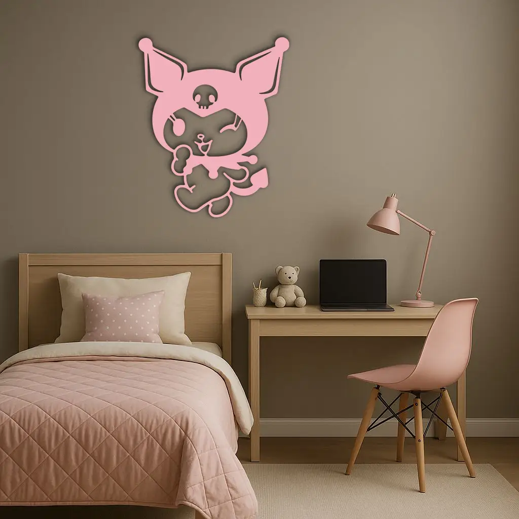 Cute Kuromi Winking Silhouette – Pink Metal Wall Art for Modern Décor - KAFGP172 by Enova Art