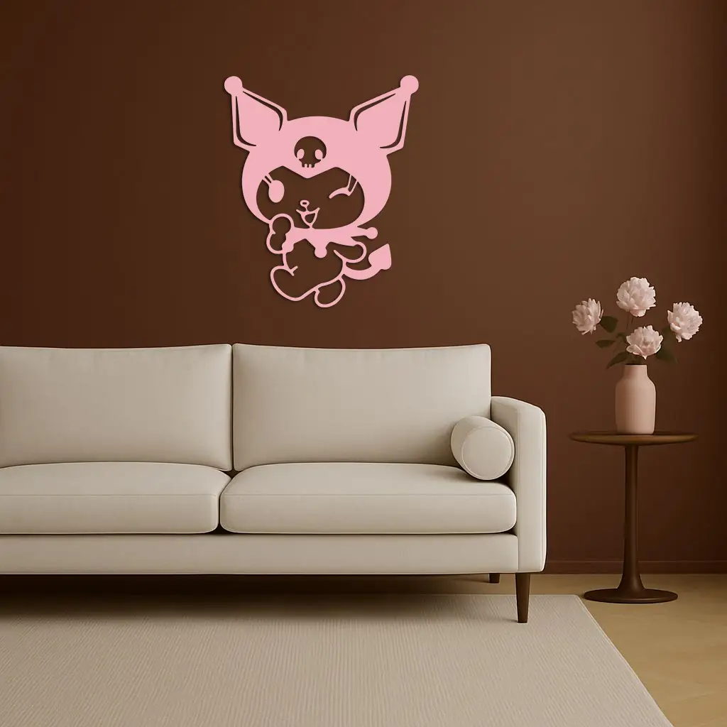 Cute Kuromi Winking Silhouette – Pink Metal Wall Art for Modern Décor - KAFGP172 by Enova Art