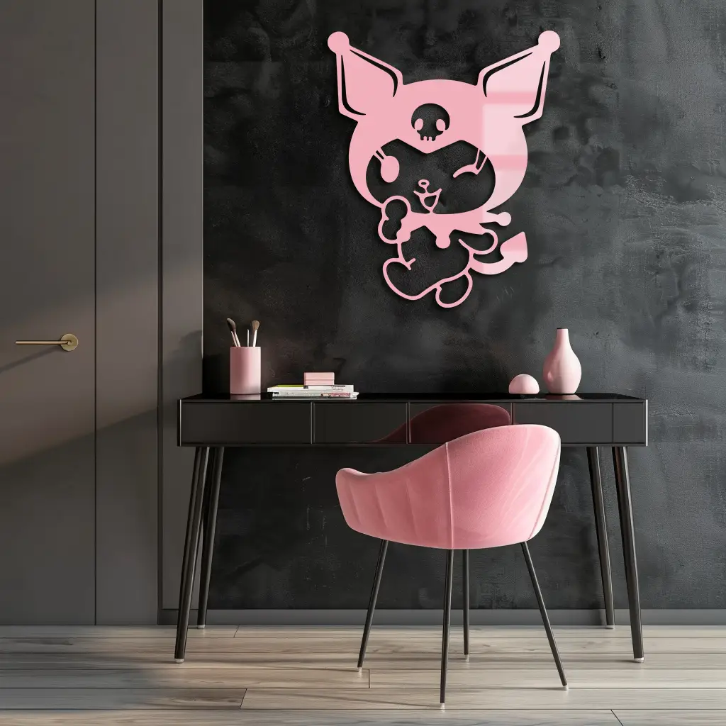 Cute Kuromi Winking Silhouette – Pink Metal Wall Art for Modern Décor - KAFGP172 by Enova Art