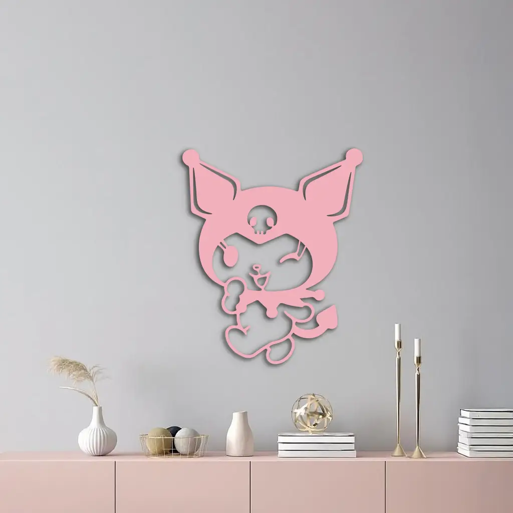 Cute Kuromi Winking Silhouette – Pink Metal Wall Art for Modern Décor - KAFGP172 by Enova Art