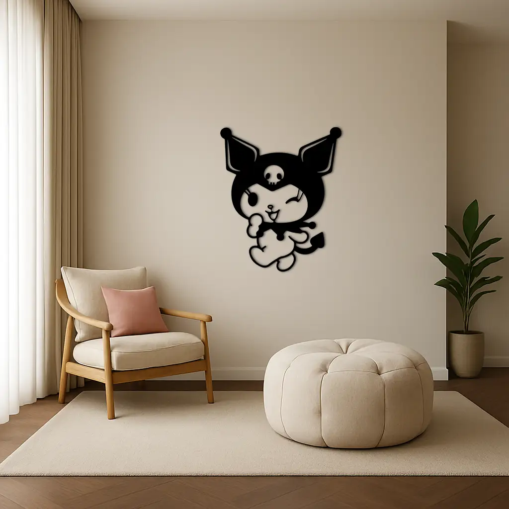Cute Kuromi Winking Silhouette – Pink Metal Wall Art for Modern Décor - KAFGP172 by Enova Art