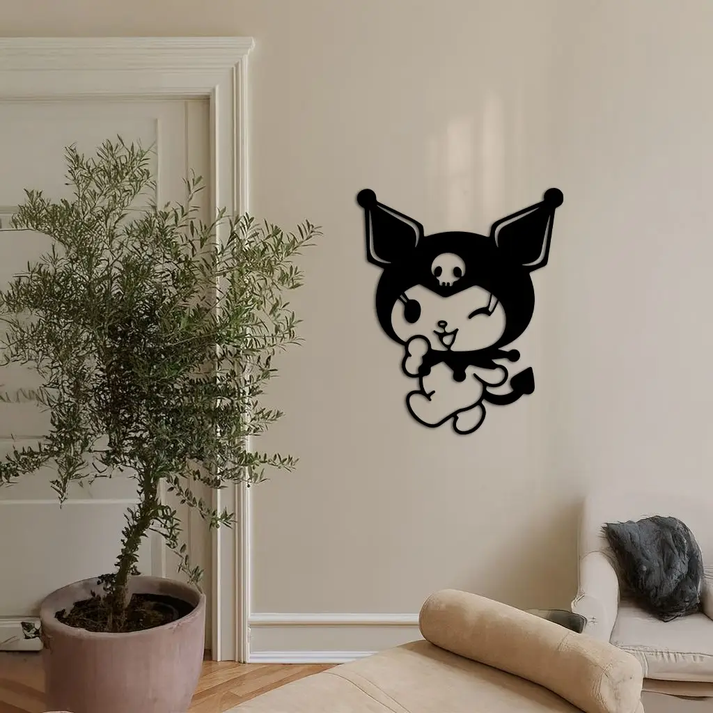 Cute Kuromi Winking Silhouette – Pink Metal Wall Art for Modern Décor - KAFGP172 by Enova Art