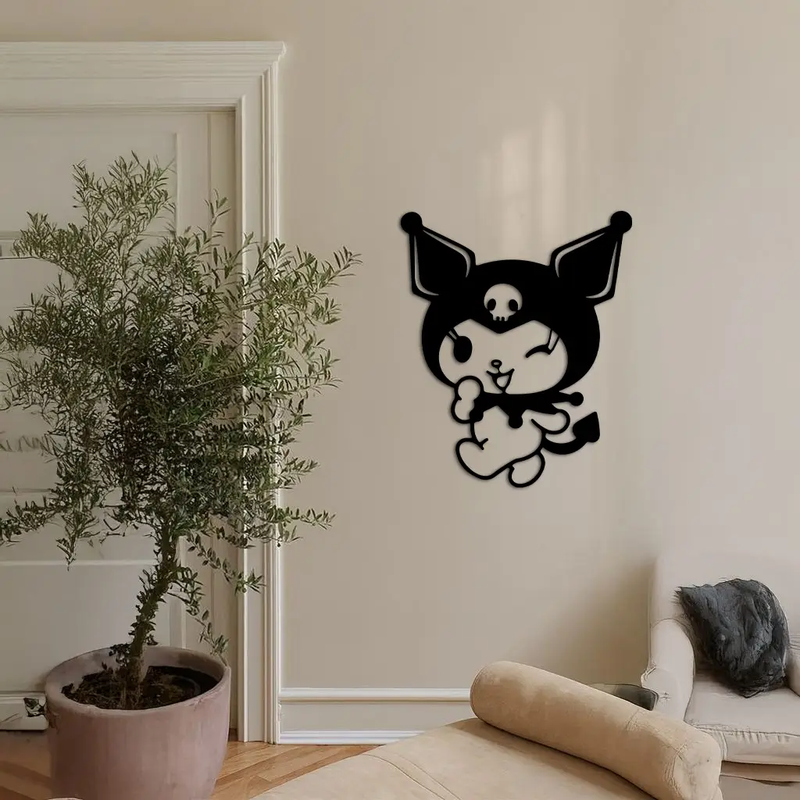 Cute Kuromi Winking Silhouette – Pink Metal Wall Art for Modern Décor - KAFGP172 by Enova Art