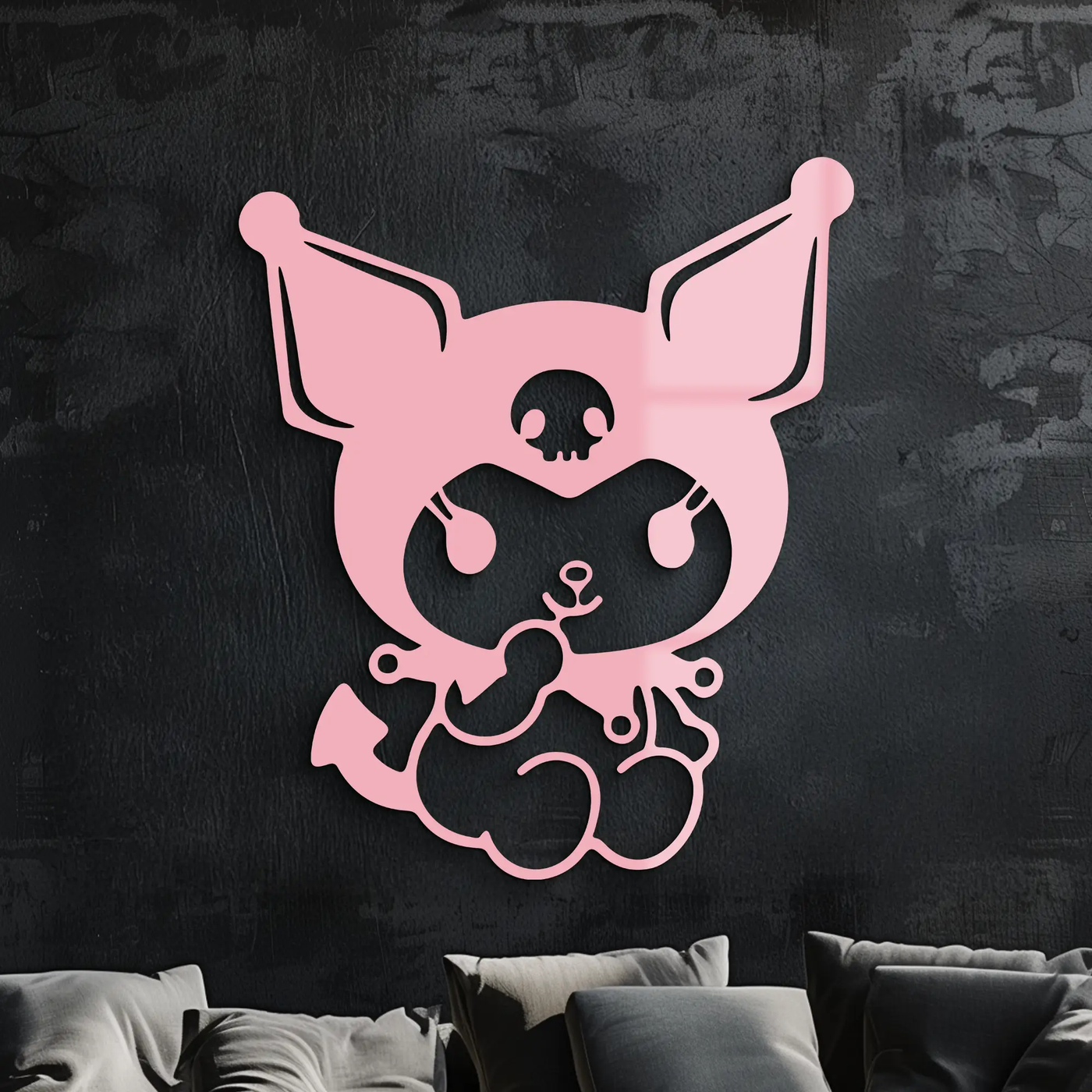 Kuromi Sitting Pose Cute Pink Metal Wall Art – Modern Anime Inspired Home Decor - KAFGP173 by Enova Art