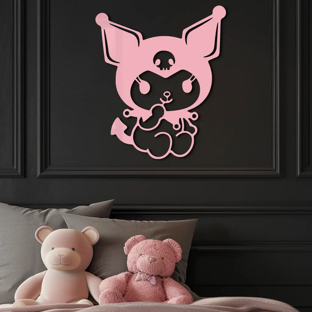 Kuromi Sitting Pose Cute Pink Metal Wall Art – Modern Anime Inspired Home Decor - KAFGP173 by Enova Art