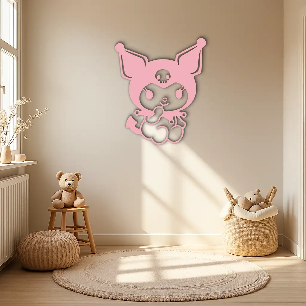Kuromi Sitting Pose Cute Pink Metal Wall Art – Modern Anime Inspired Home Decor - KAFGP173 by Enova Art