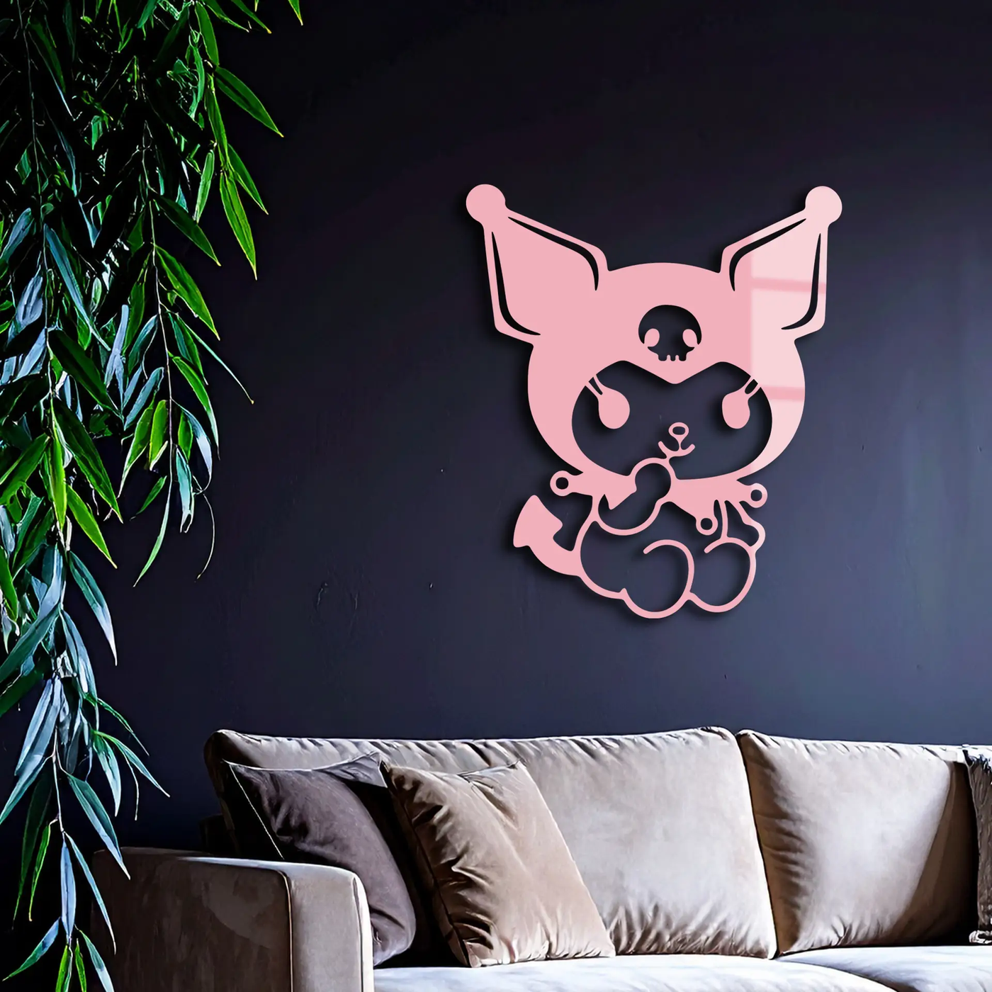 Kuromi Sitting Pose Cute Pink Metal Wall Art – Modern Anime Inspired Home Decor - KAFGP173 by Enova Art