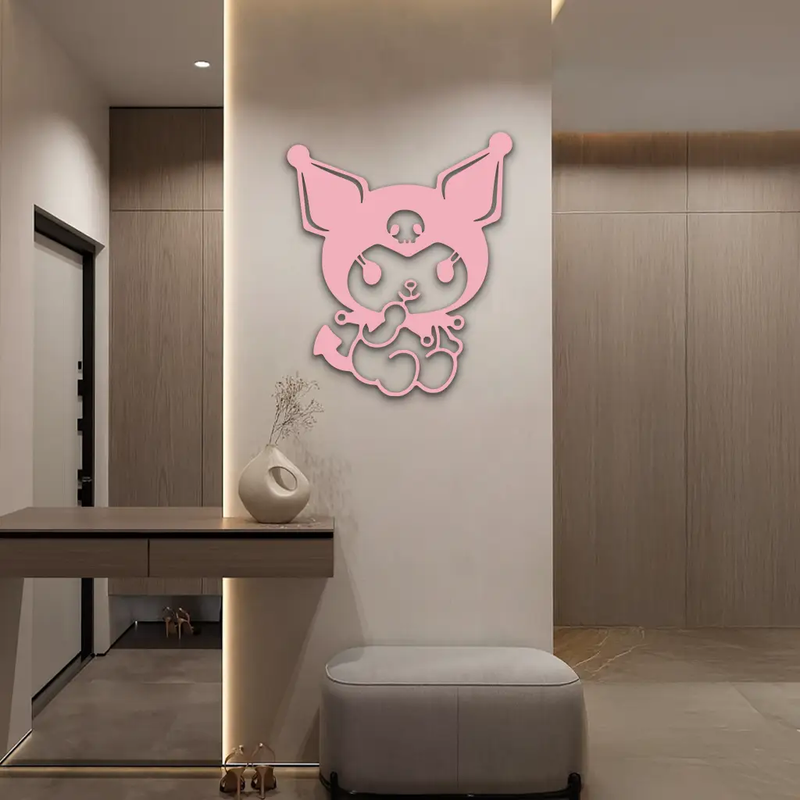 Kuromi Sitting Pose Cute Pink Metal Wall Art – Modern Anime Inspired Home Decor - KAFGP173 by Enova Art