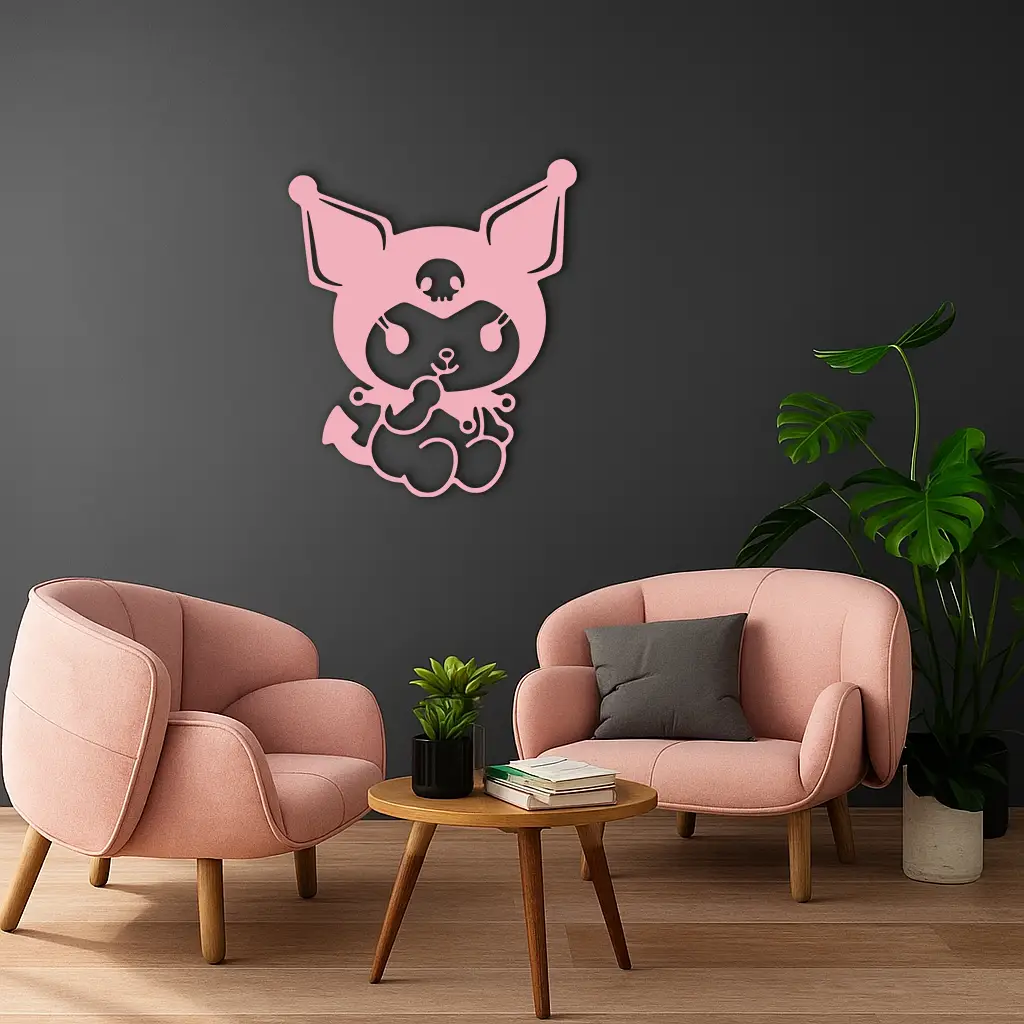Kuromi Sitting Pose Cute Pink Metal Wall Art – Modern Anime Inspired Home Decor - KAFGP173 by Enova Art