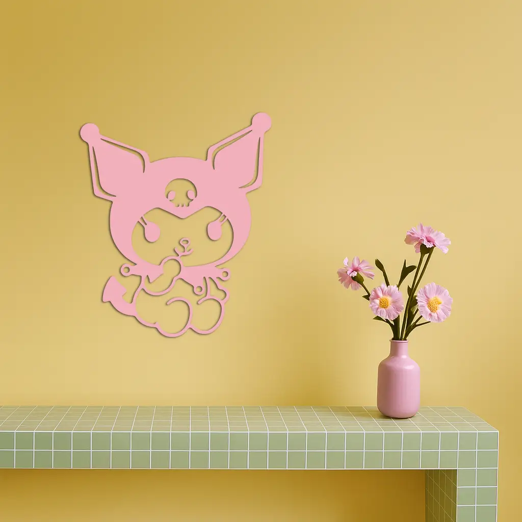 Kuromi Sitting Pose Cute Pink Metal Wall Art – Modern Anime Inspired Home Decor - KAFGP173 by Enova Art