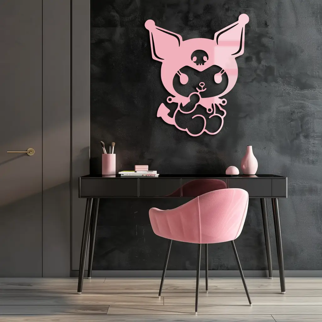 Kuromi Sitting Pose Cute Pink Metal Wall Art – Modern Anime Inspired Home Decor - KAFGP173 by Enova Art