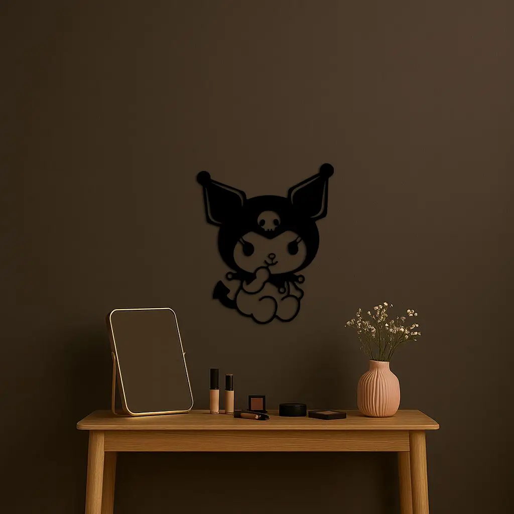 Kuromi Sitting Pose Cute Pink Metal Wall Art – Modern Anime Inspired Home Decor - KAFGP173 by Enova Art