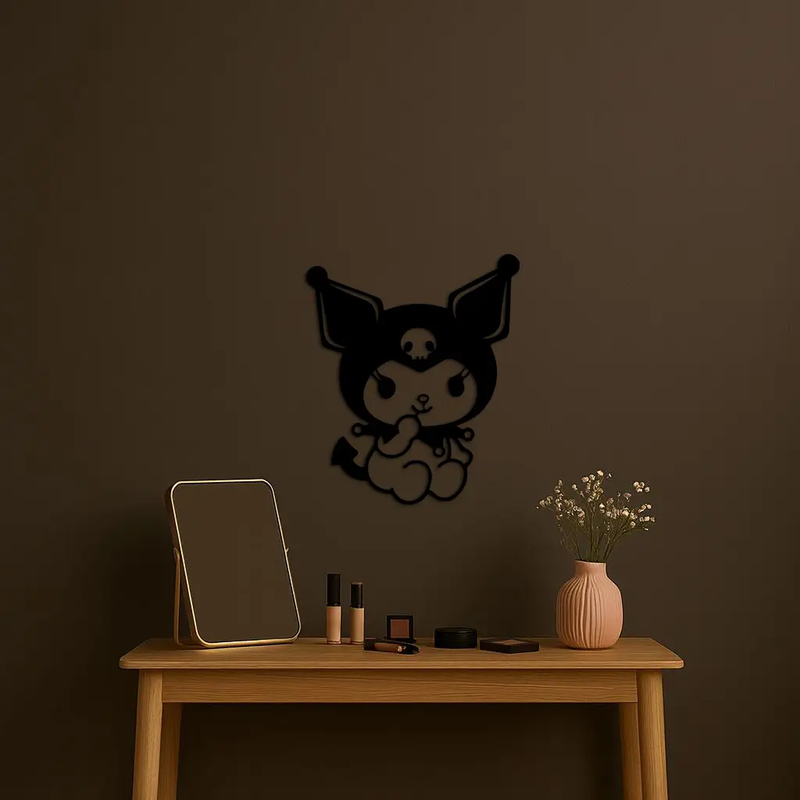Kuromi Sitting Pose Cute Pink Metal Wall Art – Modern Anime Inspired Home Decor - KAFGP173 by Enova Art