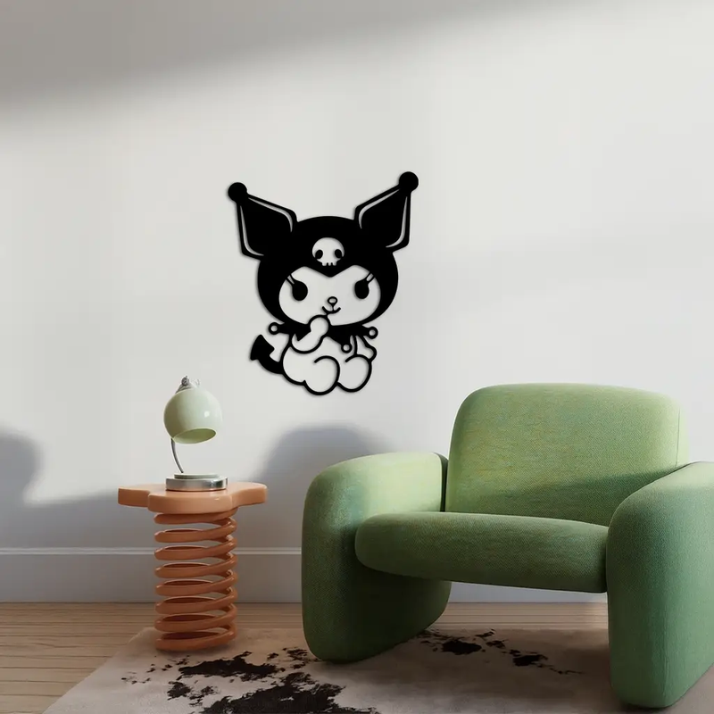 Kuromi Sitting Pose Cute Pink Metal Wall Art – Modern Anime Inspired Home Decor - KAFGP173 by Enova Art