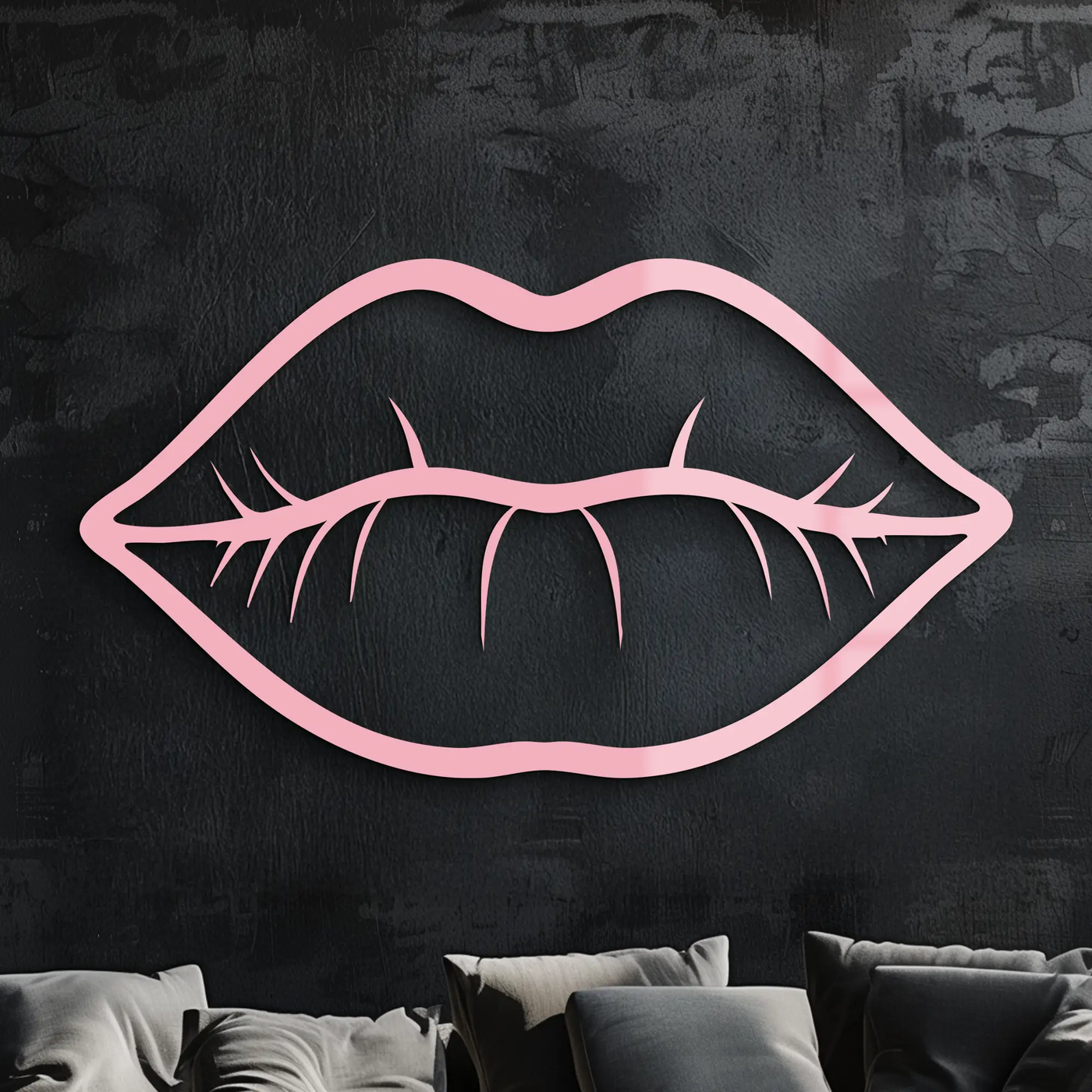Lips Silhouette Pink Metal Wall Art – Modern Home Decor - KAFGP175 by Enova Art