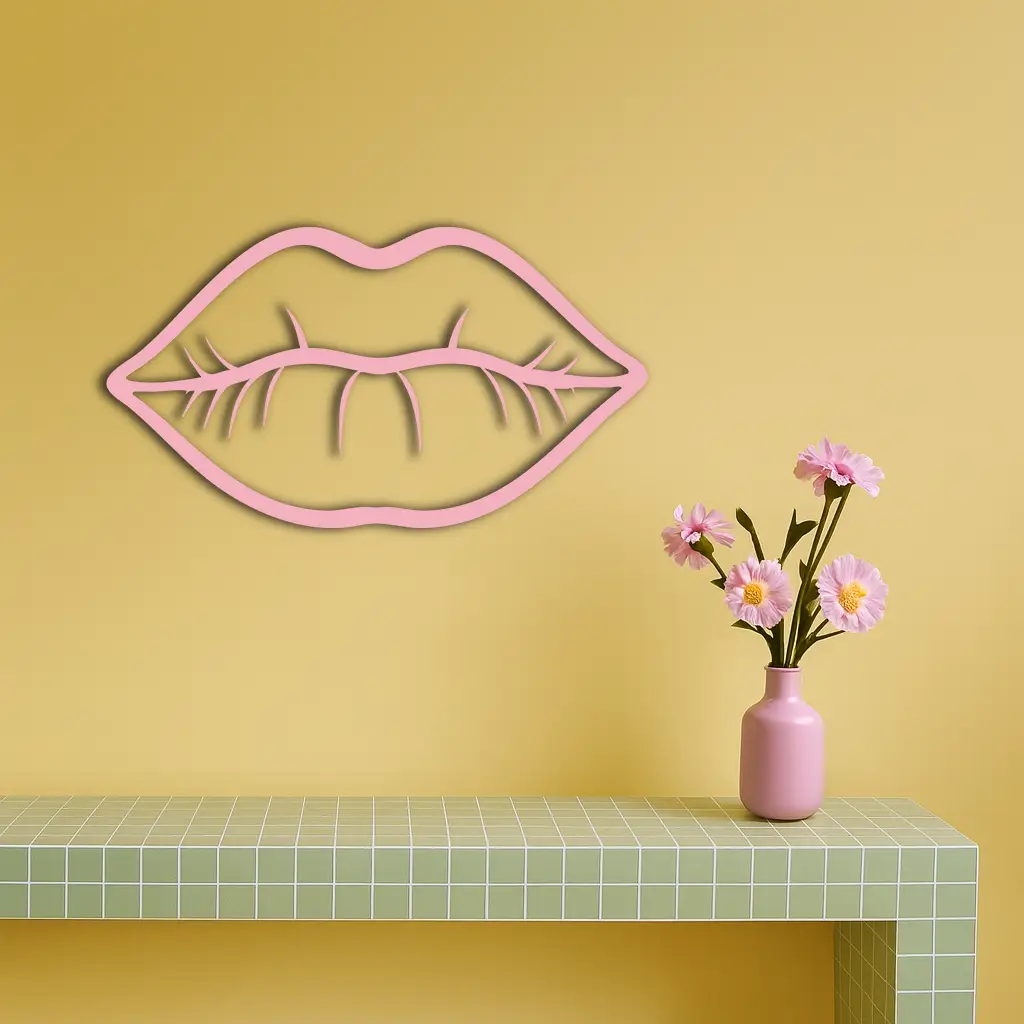 Lips Silhouette Pink Metal Wall Art – Modern Home Decor - KAFGP175 by Enova Art