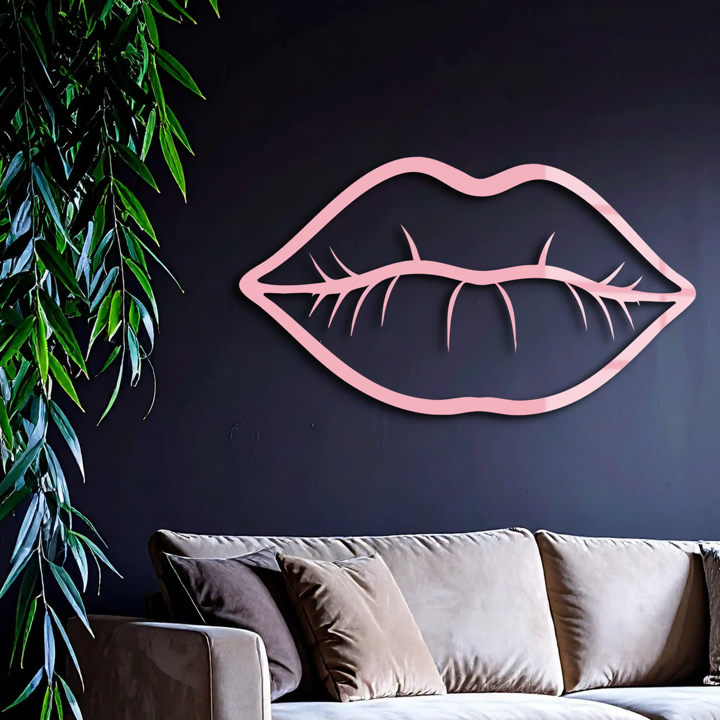Lips Silhouette Pink Metal Wall Art – Modern Home Decor - KAFGP175 by Enova Art