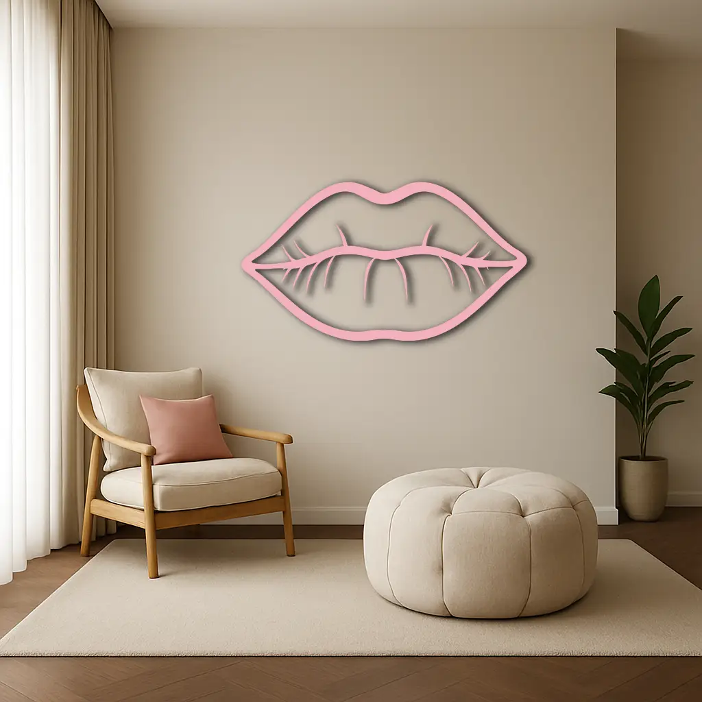 Lips Silhouette Pink Metal Wall Art – Modern Home Decor - KAFGP175 by Enova Art