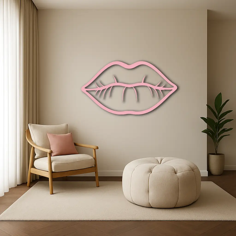 Lips Silhouette Pink Metal Wall Art – Modern Home Decor - KAFGP175 by Enova Art