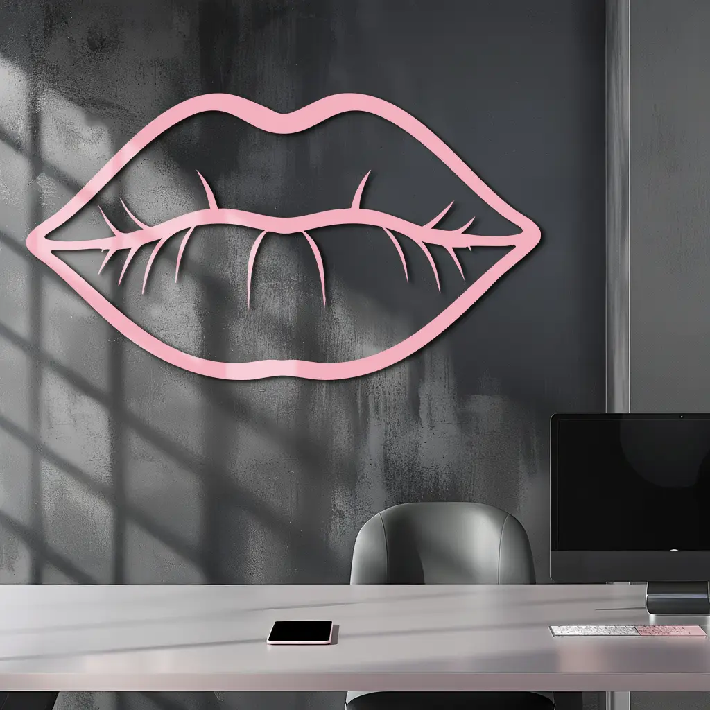 Lips Silhouette Pink Metal Wall Art – Modern Home Decor - KAFGP175 by Enova Art