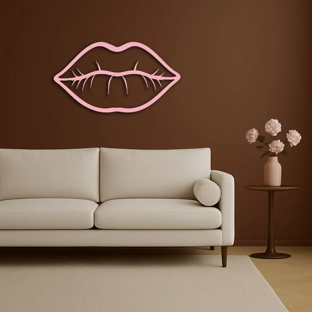 Lips Silhouette Pink Metal Wall Art – Modern Home Decor - KAFGP175 by Enova Art