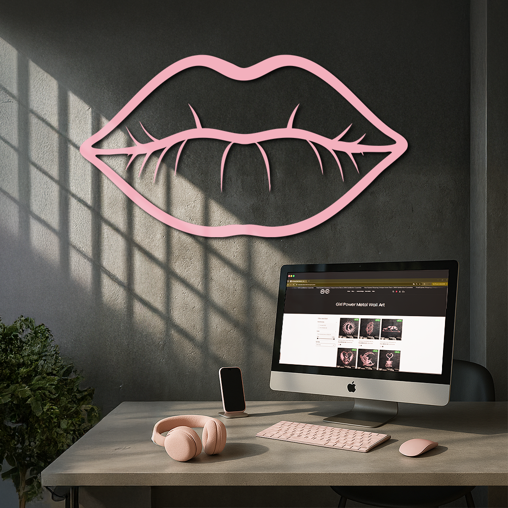 Lips Silhouette Pink Metal Wall Art – Modern Home Decor - KAFGP175 by Enova Art