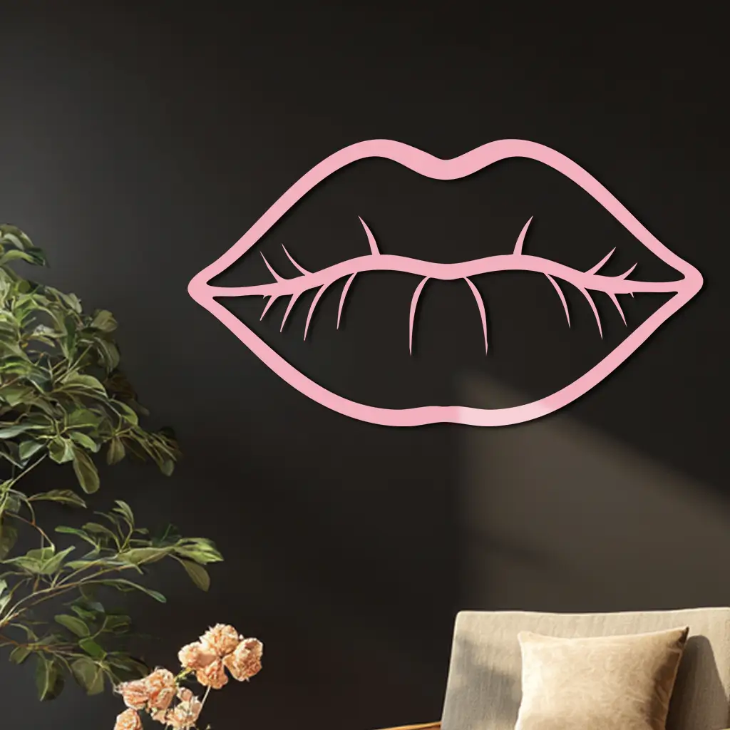 Lips Silhouette Pink Metal Wall Art – Modern Home Decor - KAFGP175 by Enova Art