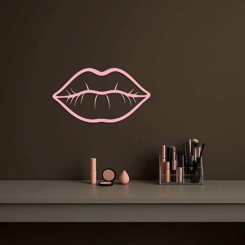 Lips Silhouette Pink Metal Wall Art – Modern Home Decor - KAFGP175 by Enova Art