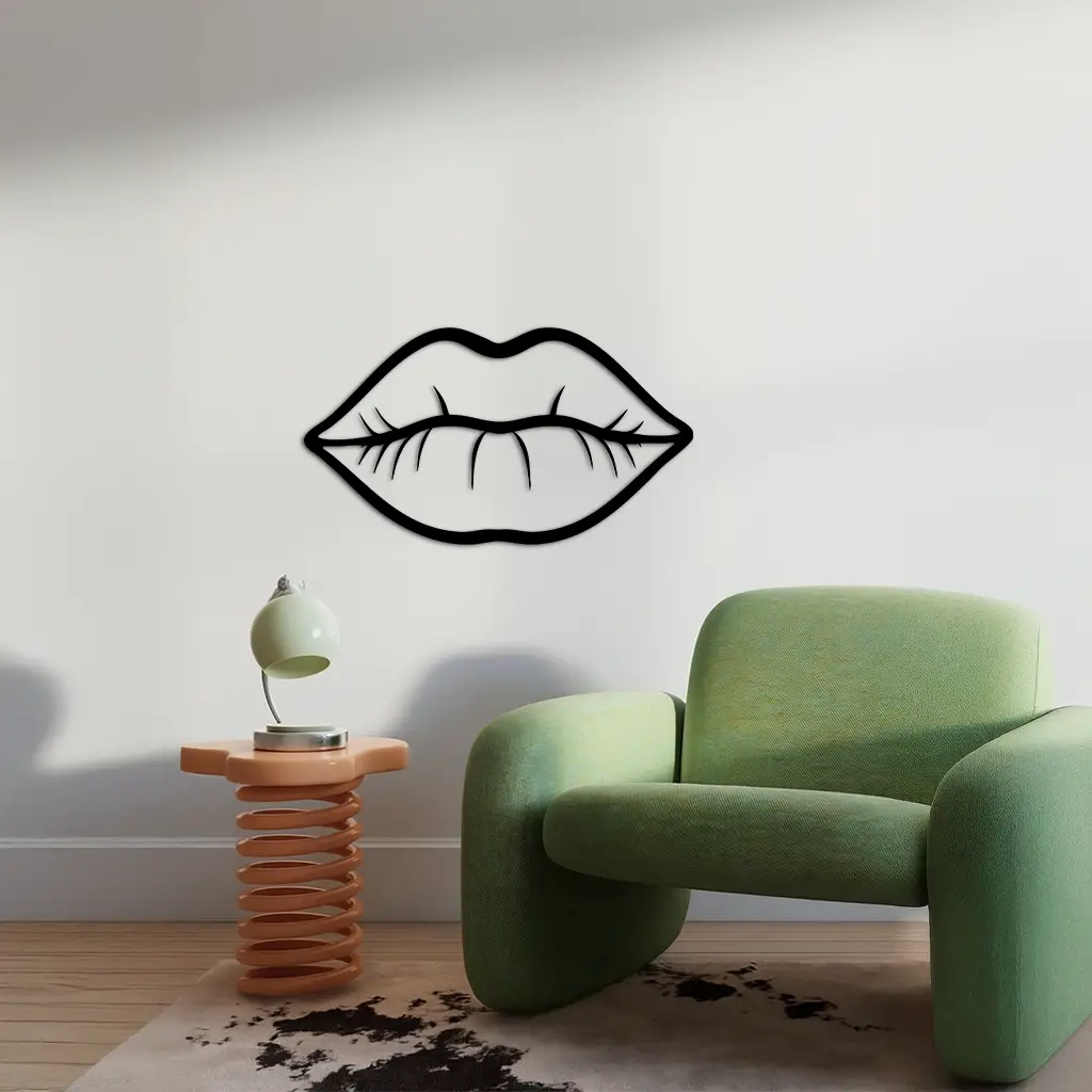 Lips Silhouette Pink Metal Wall Art – Modern Home Decor - KAFGP175 by Enova Art