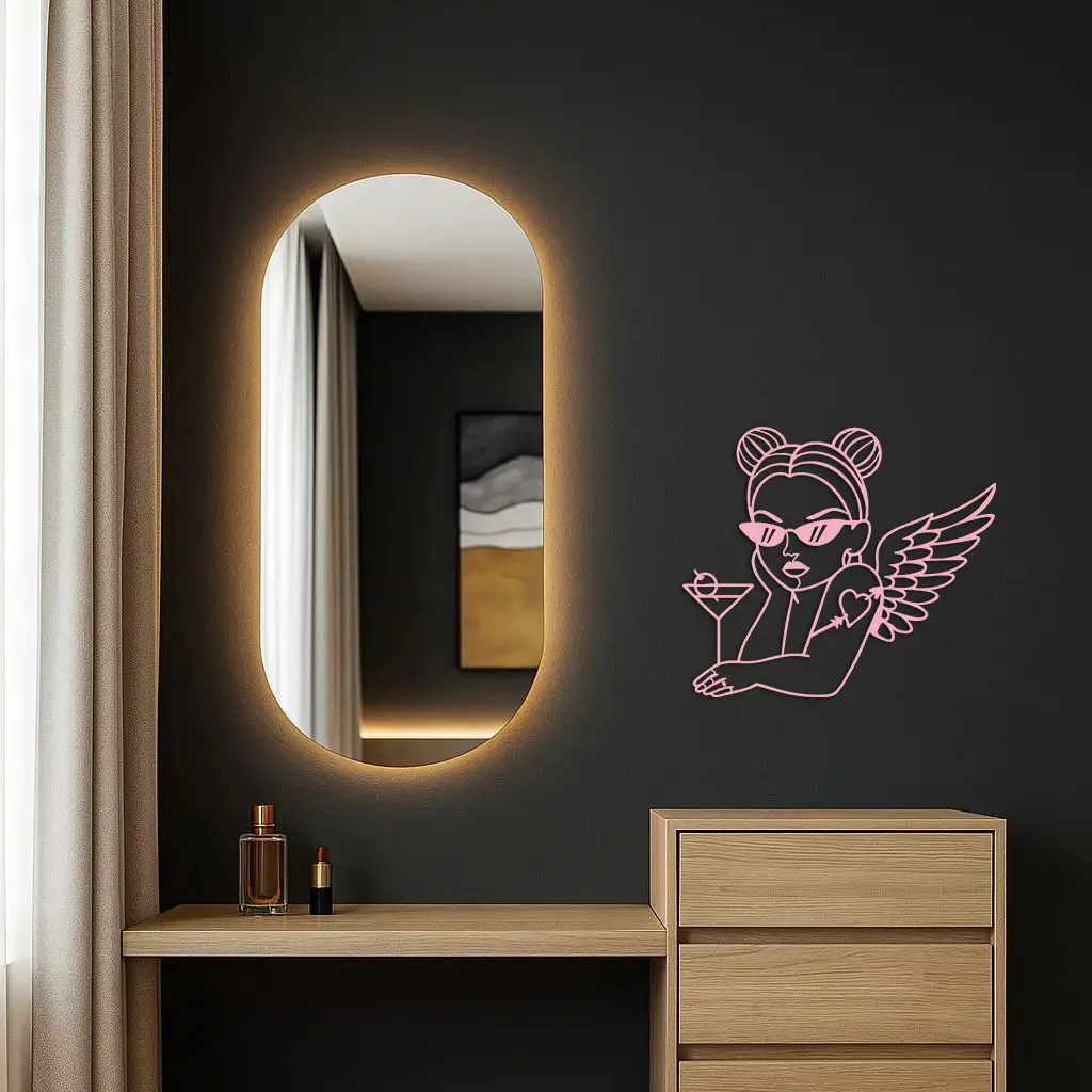 Angel Girl with Sunglasses and Cocktail – Pink Metal Wall Art - KAFGP176 by Enova Art
