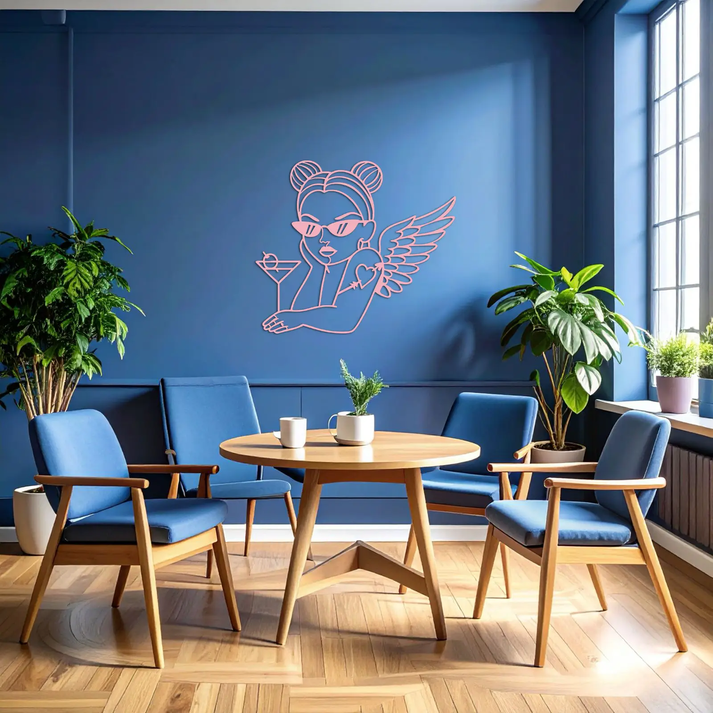 Angel Girl with Sunglasses and Cocktail – Pink Metal Wall Art - KAFGP176 by Enova Art