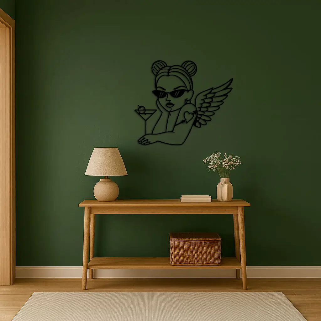 Angel Girl with Sunglasses and Cocktail – Pink Metal Wall Art - KAFGP176 by Enova Art