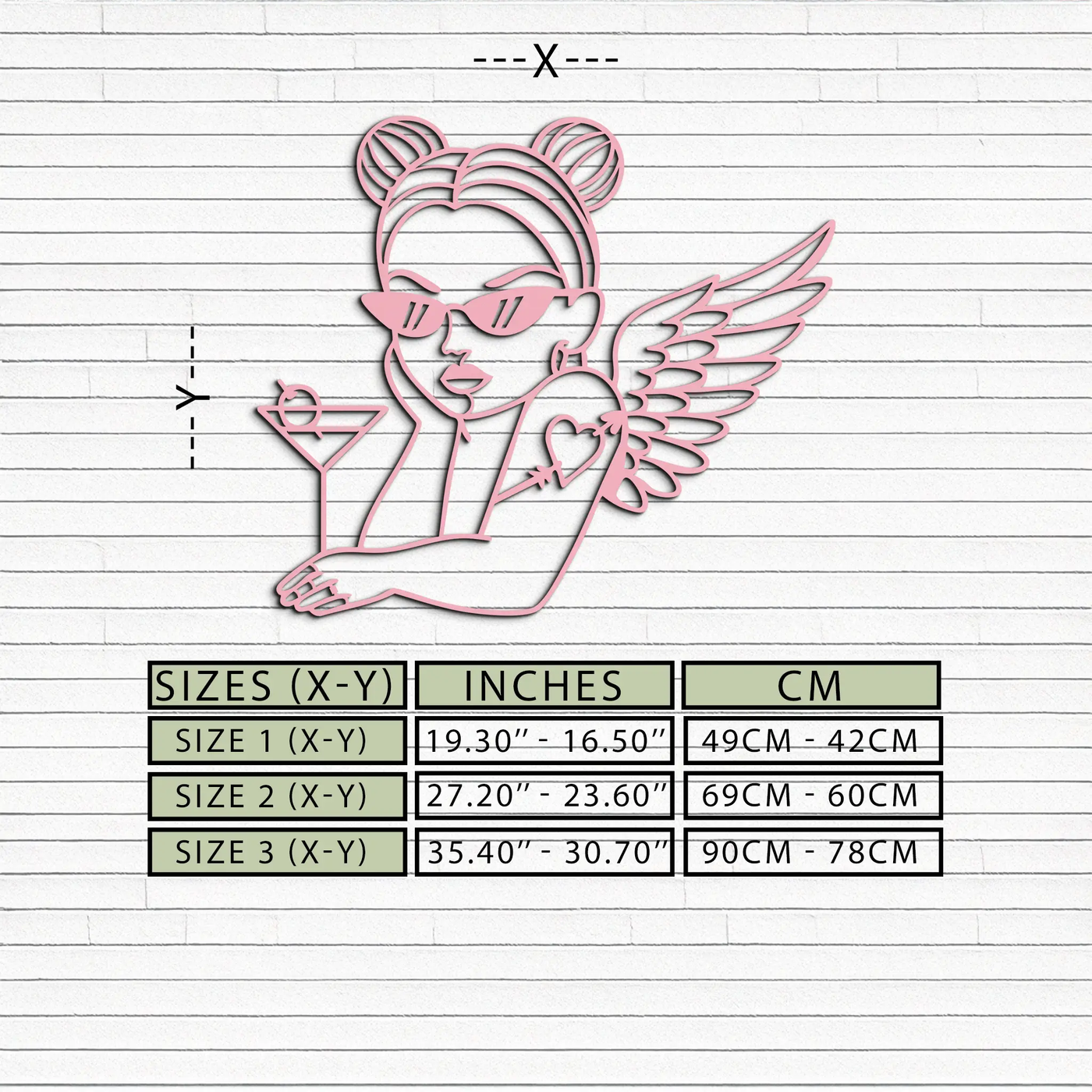 Angel Girl with Sunglasses and Cocktail – Pink Metal Wall Art - KAFGP176 by Enova Art