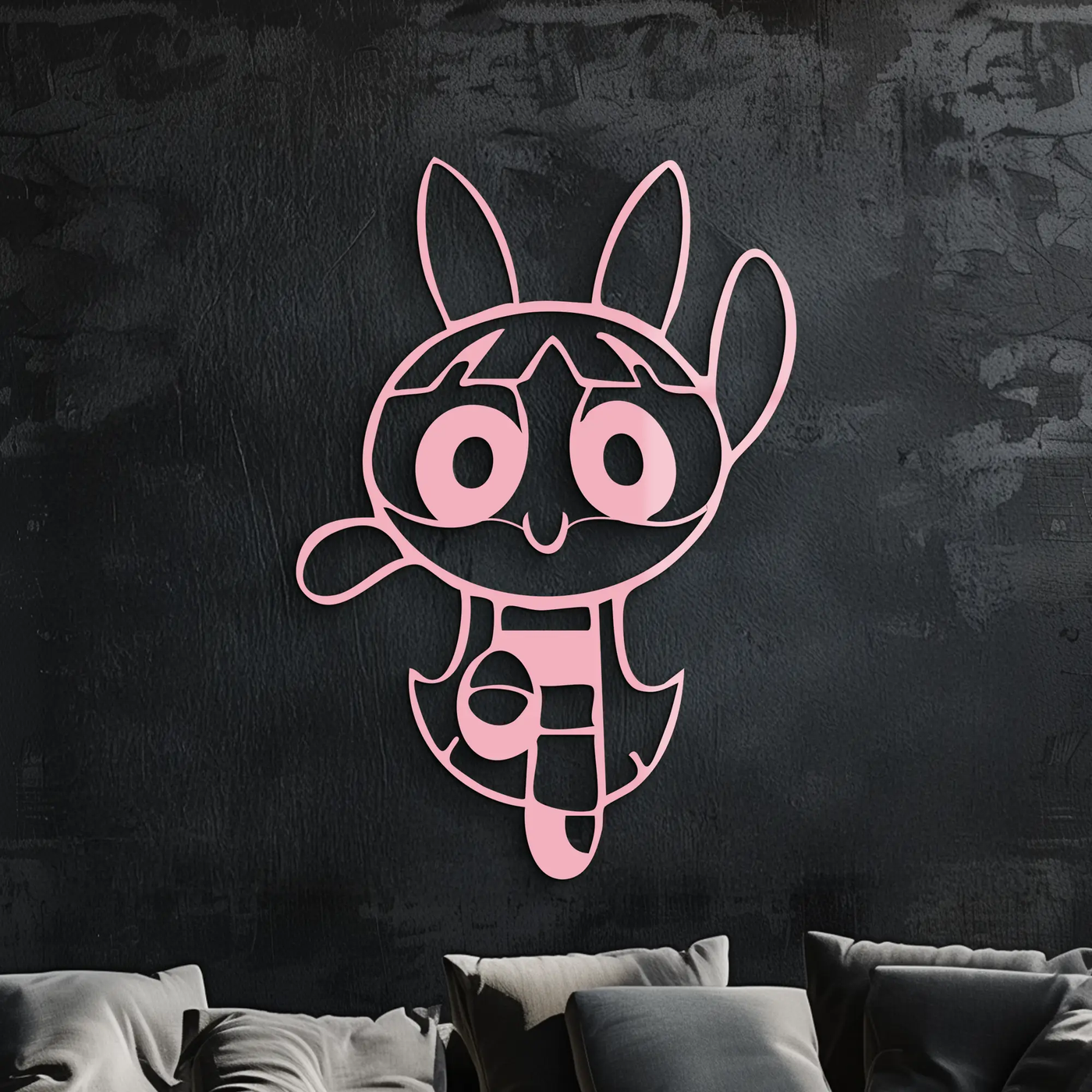 Powerpuff Girl Bunny Style Pink Metal Wall Art – Modern Cartoon Décor - KAFGP177 by Enova Art