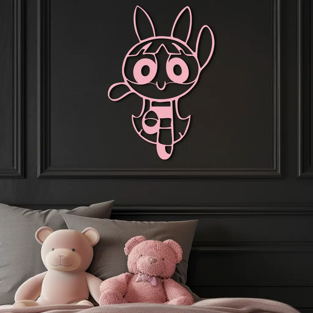 Powerpuff Girl Bunny Style Pink Metal Wall Art – Modern Cartoon Décor - KAFGP177 by Enova Art