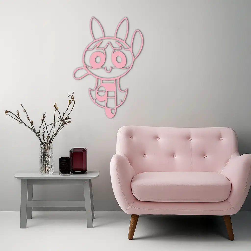 Powerpuff Girl Bunny Style Pink Metal Wall Art – Modern Cartoon Décor - KAFGP177 by Enova Art