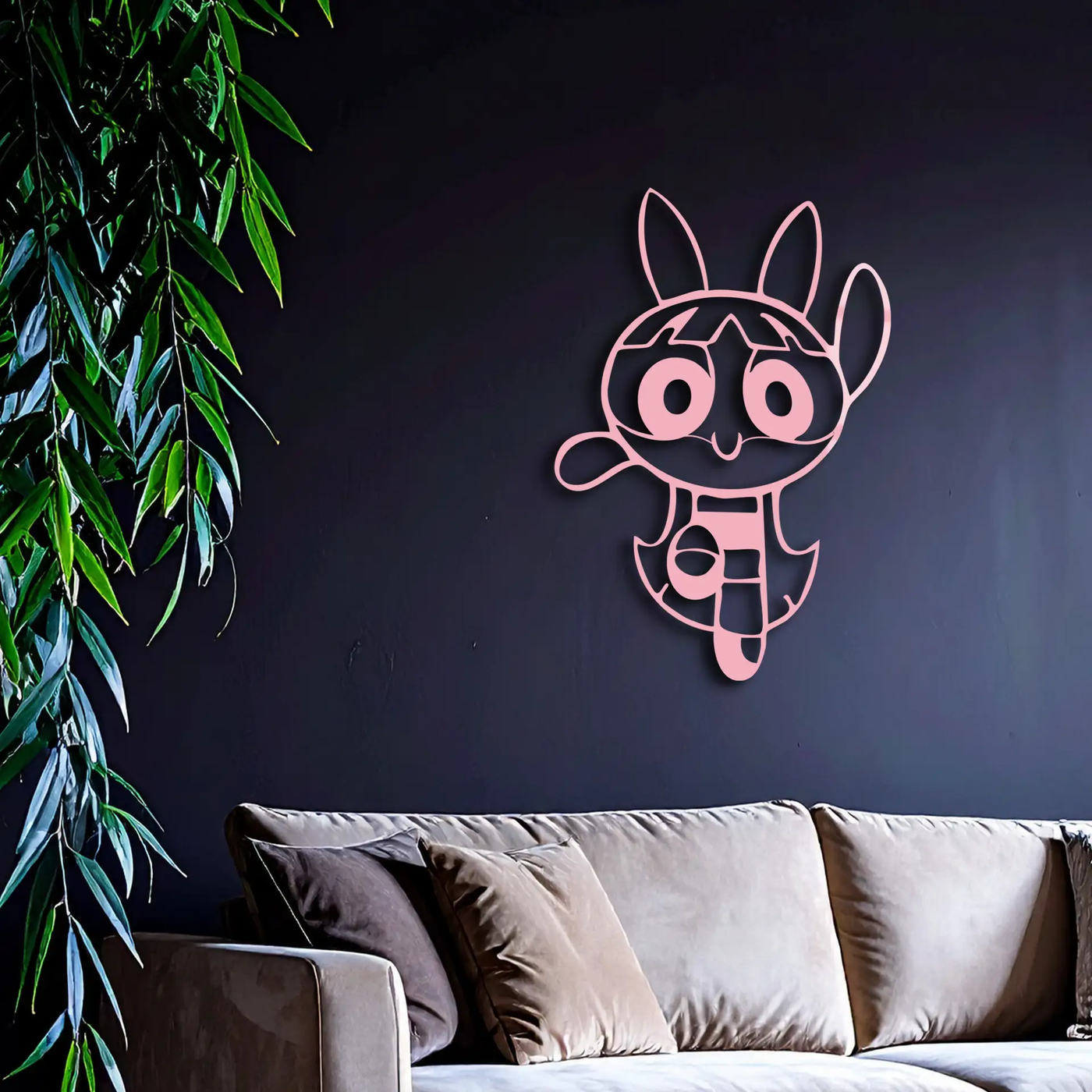 Powerpuff Girl Bunny Style Pink Metal Wall Art – Modern Cartoon Décor - KAFGP177 by Enova Art