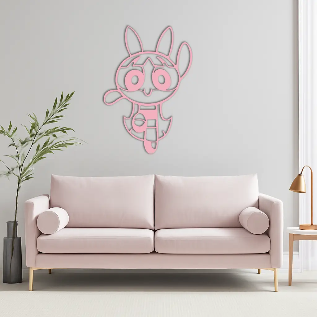 Powerpuff Girl Bunny Style Pink Metal Wall Art – Modern Cartoon Décor - KAFGP177 by Enova Art