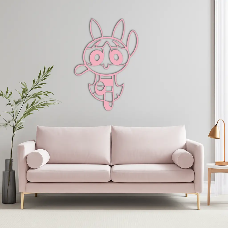 Powerpuff Girl Bunny Style Pink Metal Wall Art – Modern Cartoon Décor - KAFGP177 by Enova Art