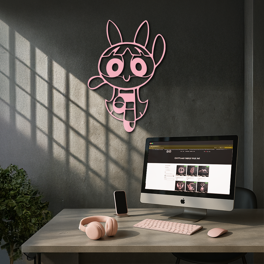 Powerpuff Girl Bunny Style Pink Metal Wall Art – Modern Cartoon Décor - KAFGP177 by Enova Art
