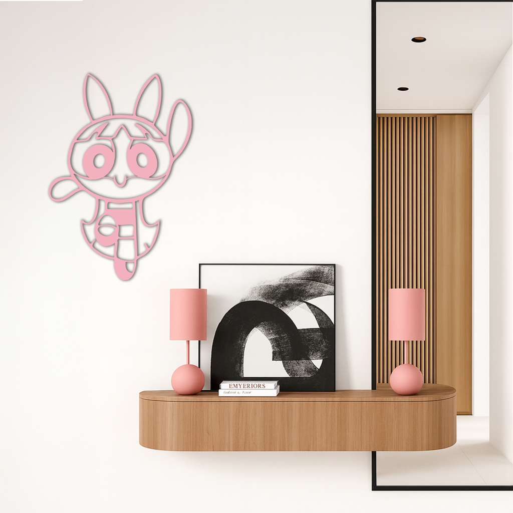 Powerpuff Girl Bunny Style Pink Metal Wall Art – Modern Cartoon Décor - KAFGP177 by Enova Art