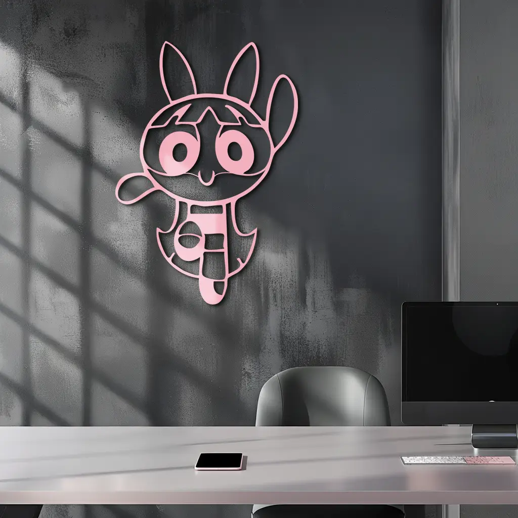 Powerpuff Girl Bunny Style Pink Metal Wall Art – Modern Cartoon Décor - KAFGP177 by Enova Art