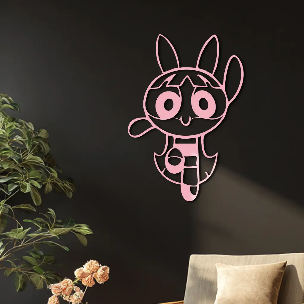 Powerpuff Girl Bunny Style Pink Metal Wall Art – Modern Cartoon Décor - KAFGP177 by Enova Art