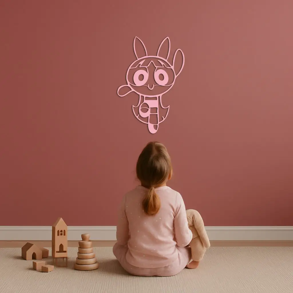 Powerpuff Girl Bunny Style Pink Metal Wall Art – Modern Cartoon Décor - KAFGP177 by Enova Art