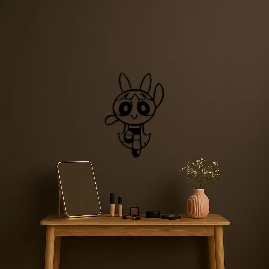 Powerpuff Girl Bunny Style Pink Metal Wall Art – Modern Cartoon Décor - KAFGP177 by Enova Art