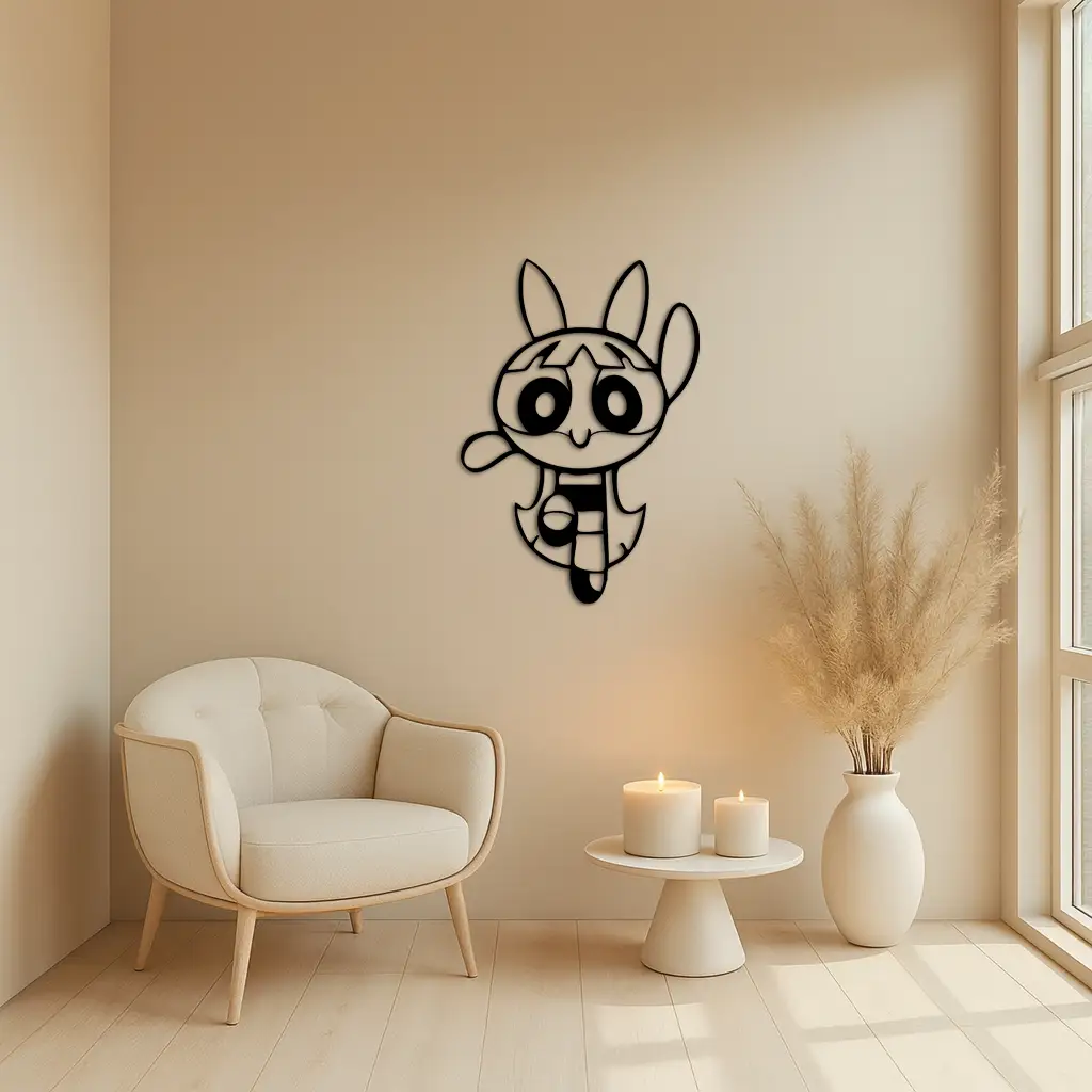 Powerpuff Girl Bunny Style Pink Metal Wall Art – Modern Cartoon Décor - KAFGP177 by Enova Art