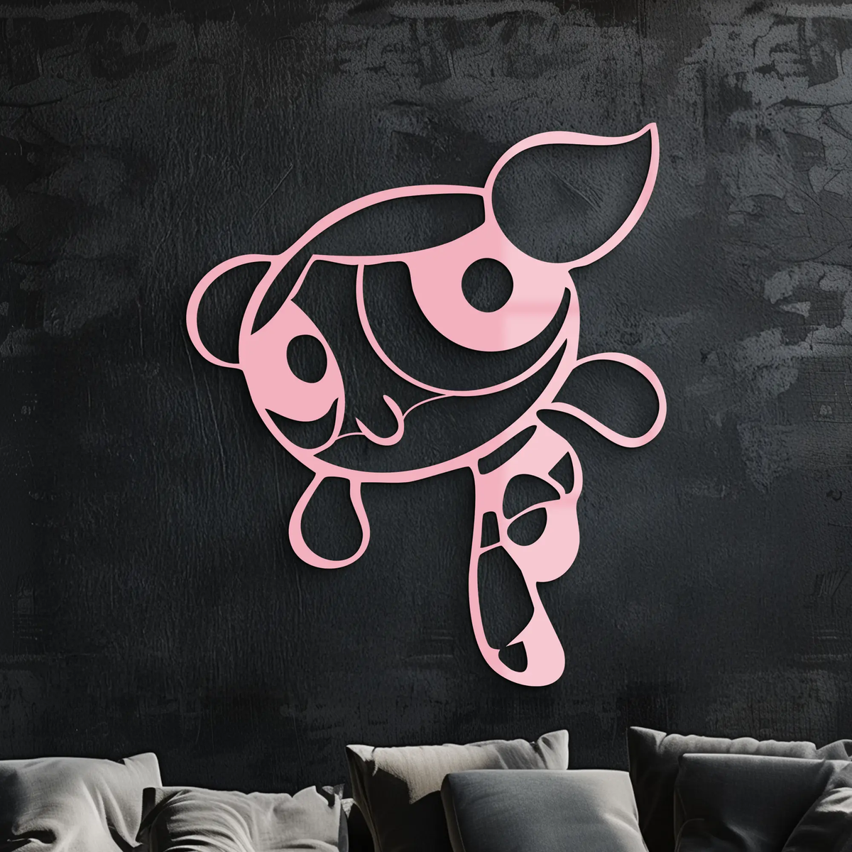 Pink Powerpuff Girl Metal Wall Art – Cartoon Inspired Modern Home Decor - KAFGP178 by Enova Art