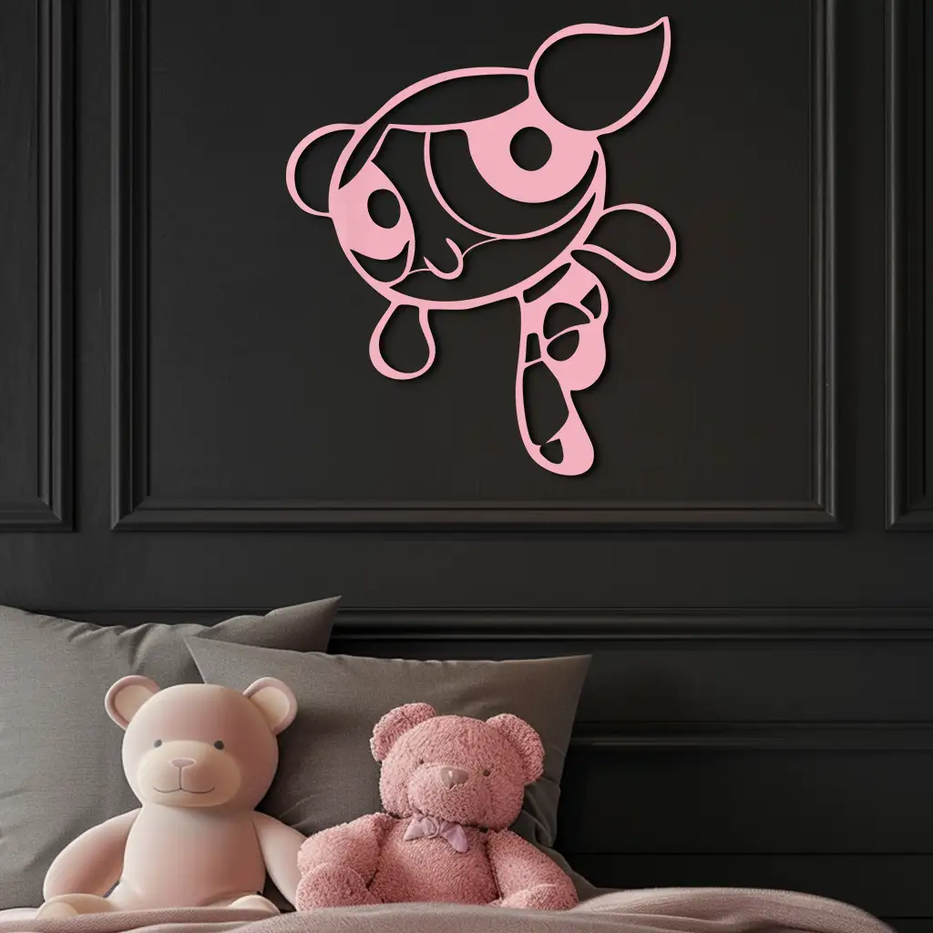 Pink Powerpuff Girl Metal Wall Art – Cartoon Inspired Modern Home Decor - KAFGP178 by Enova Art