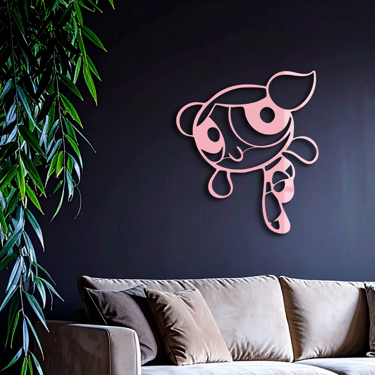 Pink Powerpuff Girl Metal Wall Art – Cartoon Inspired Modern Home Decor - KAFGP178 by Enova Art