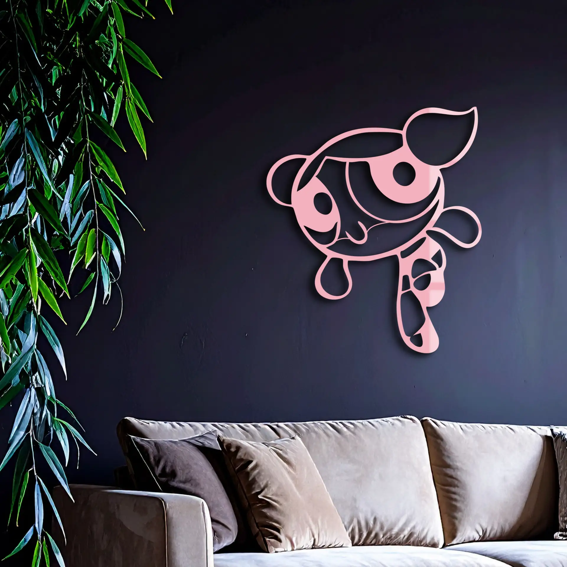 Pink Powerpuff Girl Metal Wall Art – Cartoon Inspired Modern Home Decor - KAFGP178 by Enova Art